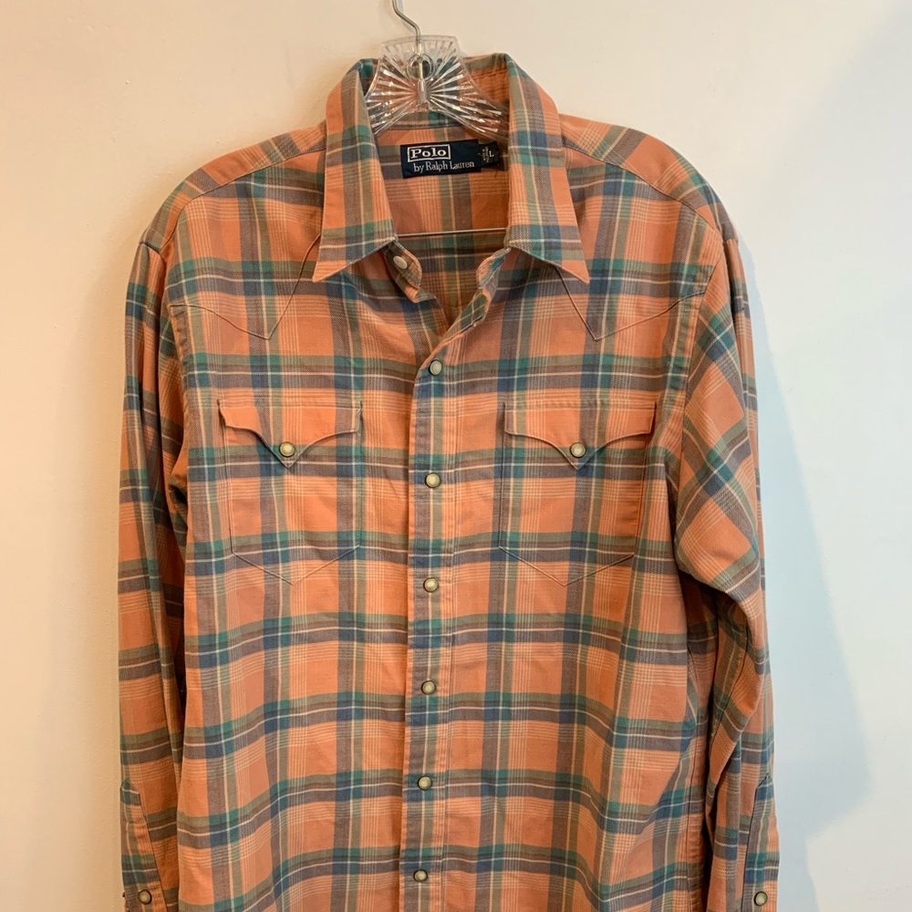 Ralph Lauren Flannel Western Pearl Snaps Plaid L